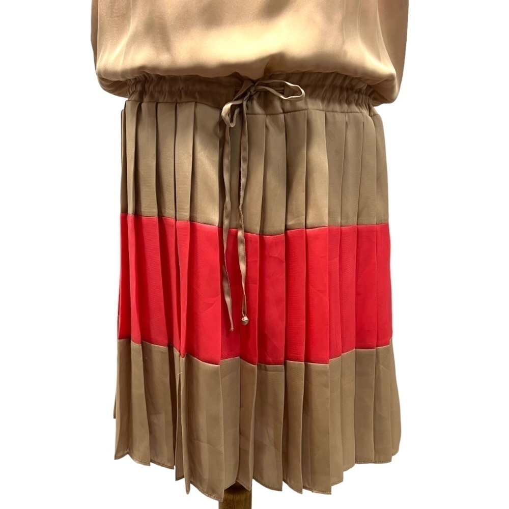 Cache Tan & Pink Color-Block Sleeveless Silky Pleat Skirt Dress Women’s XL - Picture 4 of 10